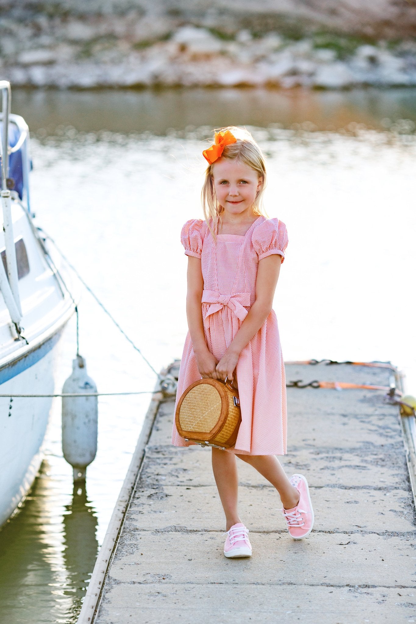 Picnic Dress in Orange Seersucker