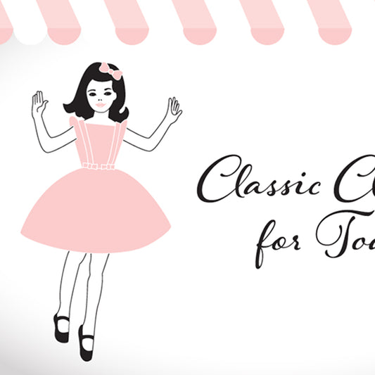 Classic Girl Clothing logo of little girl in pink dress