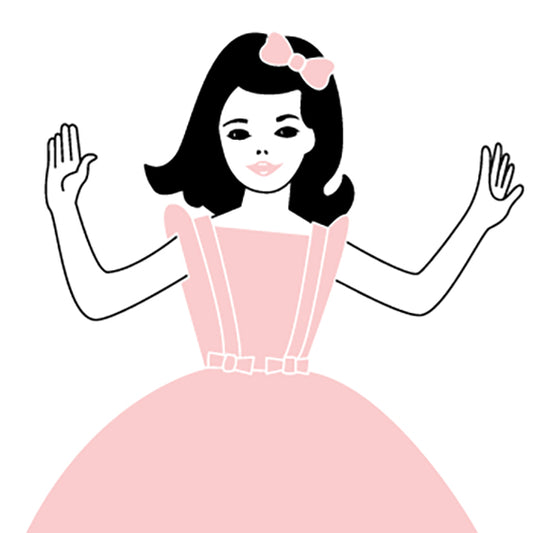 Classic Girl as a character in a pink dress with pink bow