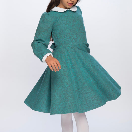 Classic Girl green flannel winter dress for girls