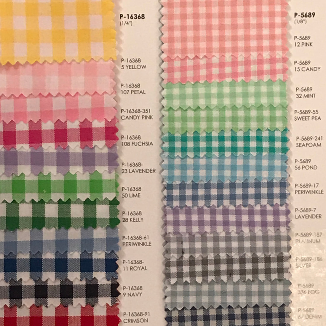 Gingham fabric color card