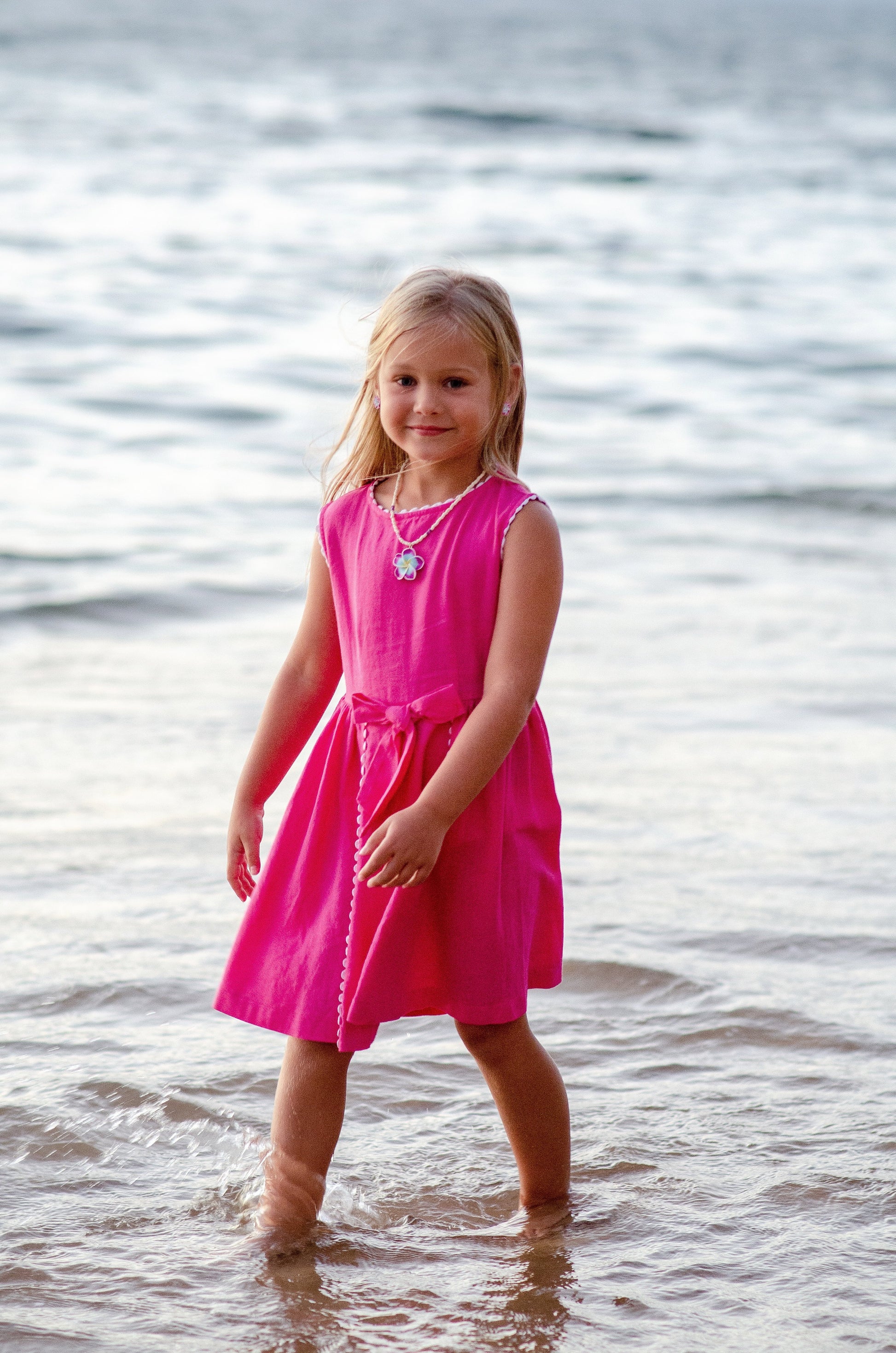 Pink Dress, Walk on the Beach Classic Girl Pink Dress, Walk on the Beach Classic Girl