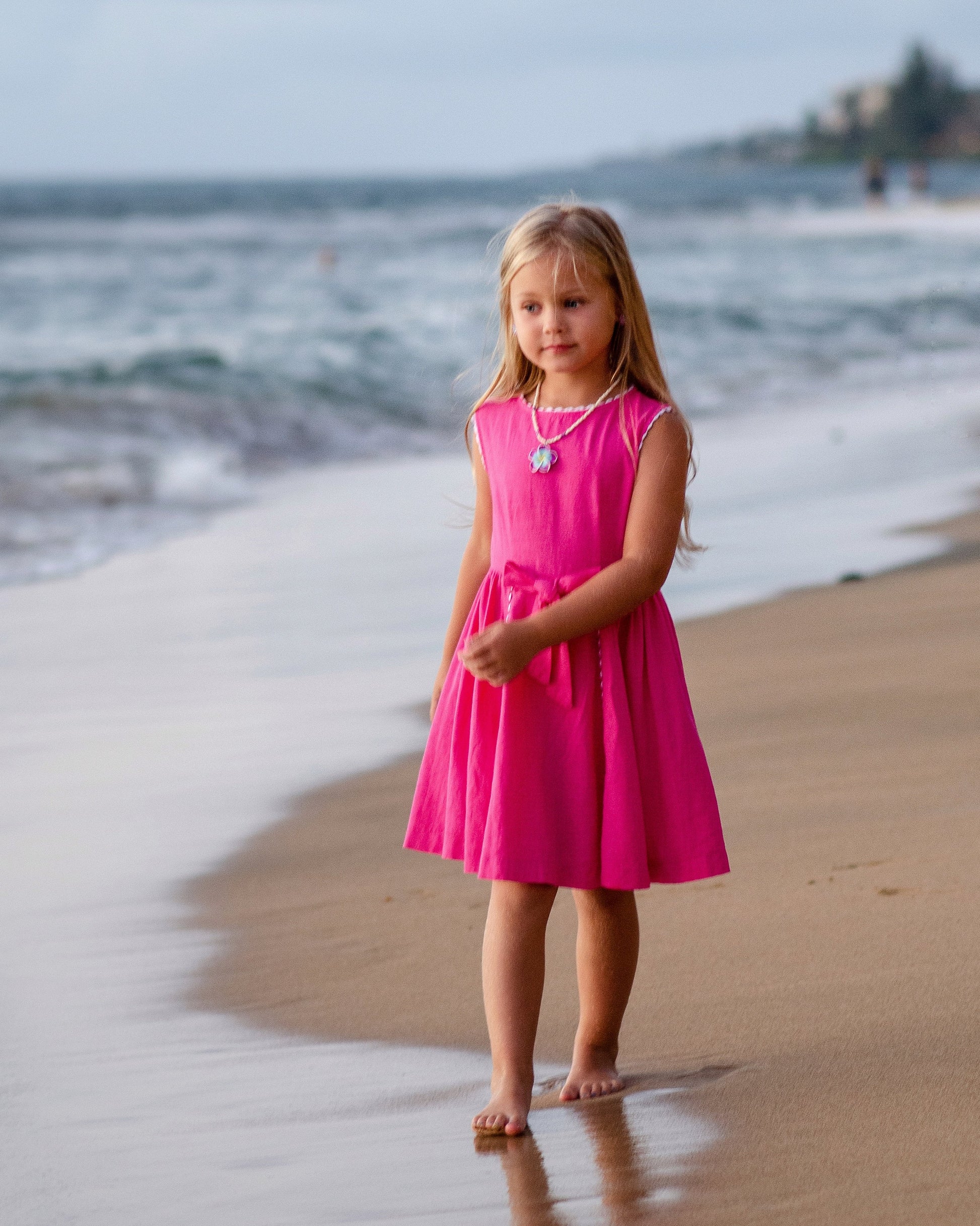 Pink Dress, Walk on the Beach Classic Girl Pink Dress, Walk on the Beach Classic Girl