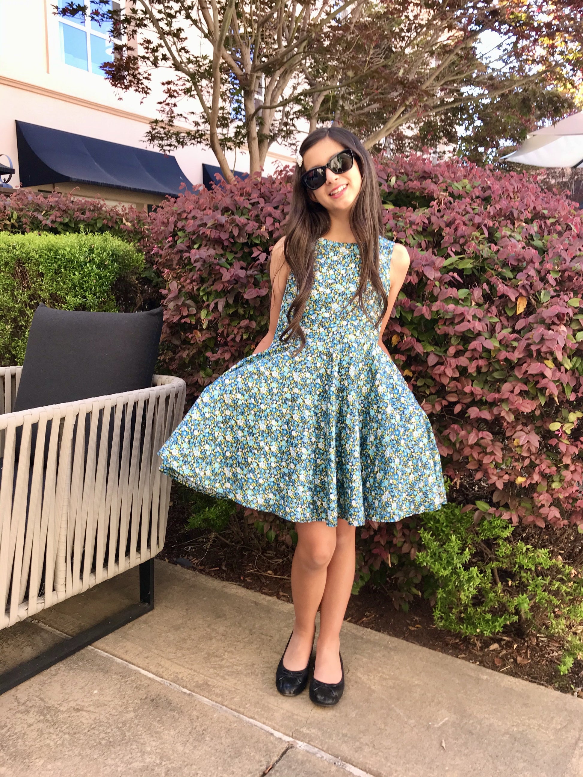 Jackie Dress in Blue Flowers is a classic fit and flare with pockets Classic Girl Jackie Dress in Blue Flowers is a classic fit and flare with pockets Classic Girl