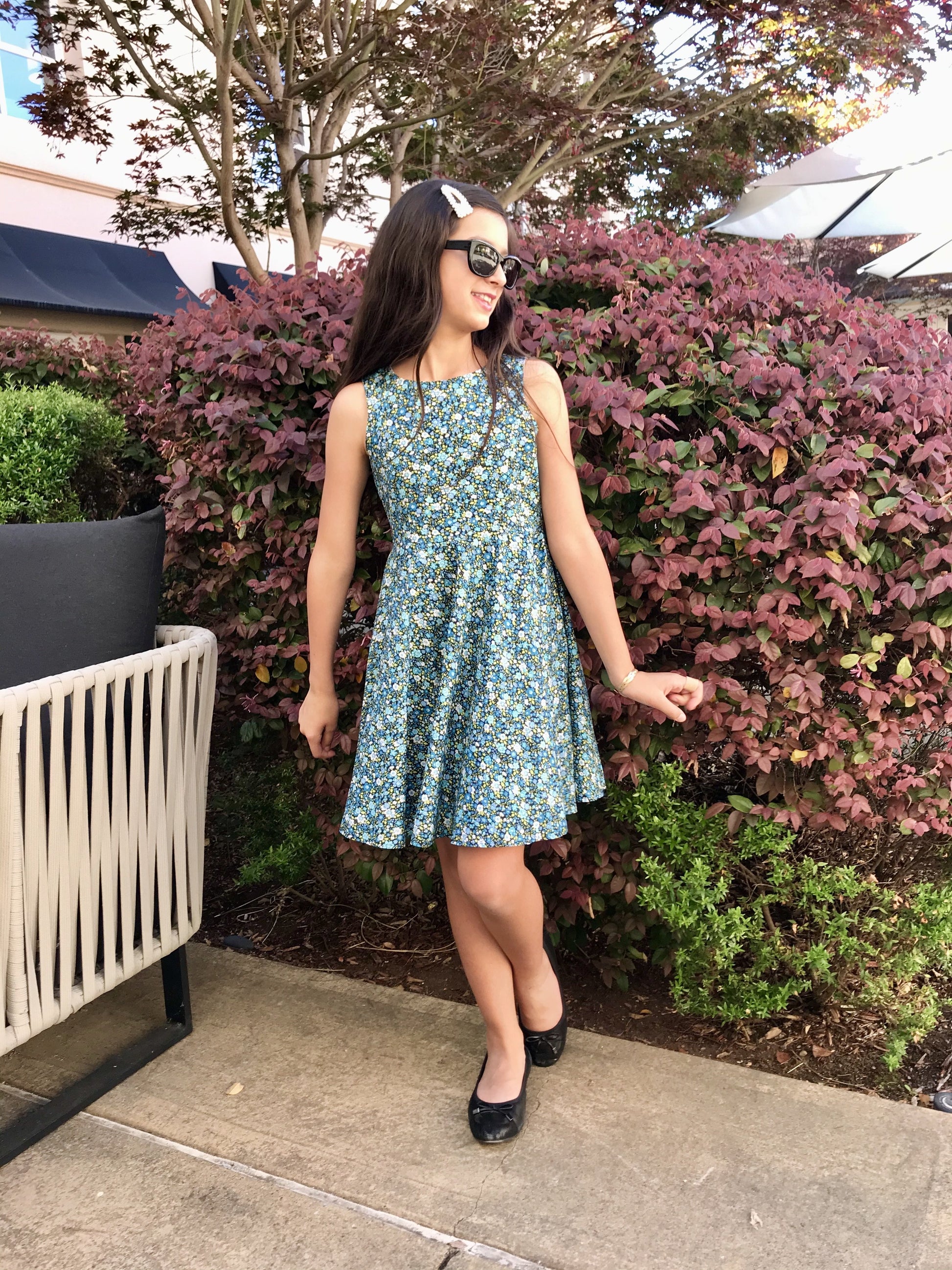 Jackie Dress in Blue Flowers is a classic fit and flare with pockets – Classic Girl