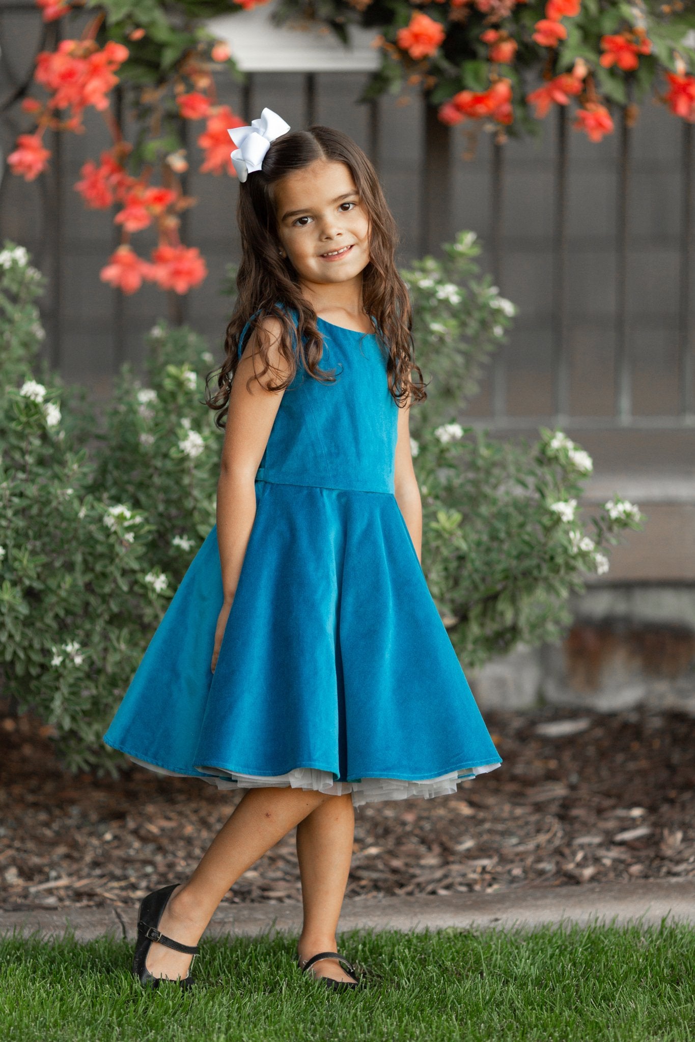 Girls blue velvet store dress