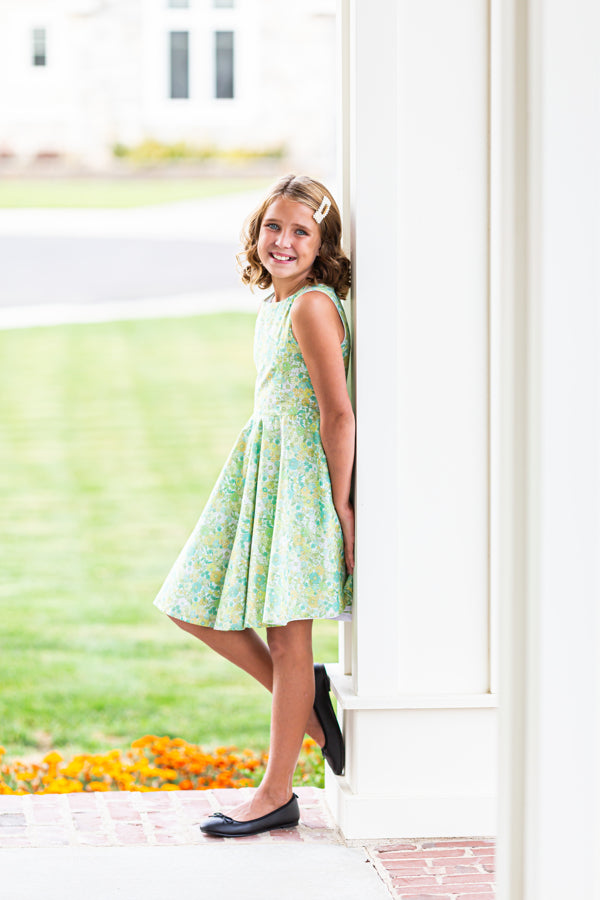 Jackie Dress in Green Flowers is a classic fit and flare with pockets Classic Girl Jackie Dress in Green Flowers is a classic fit and flare with pockets Classic Girl