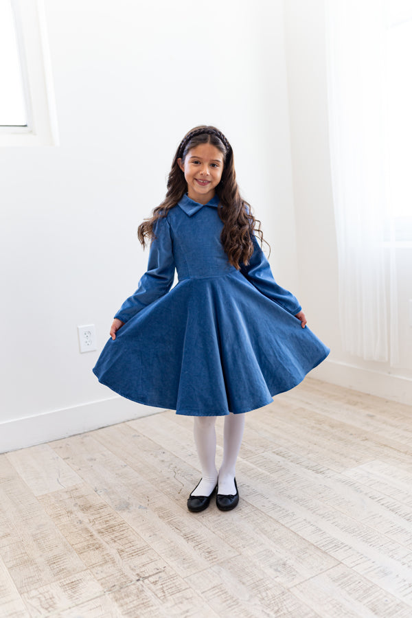 Girls blue velvet clearance dress