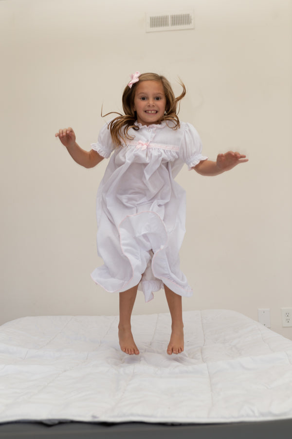 Girls Nightgown in White with Pink Ribbon Inlay