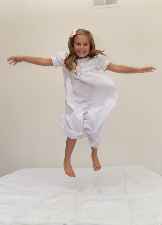 Girls Nightgown in White with Pink Ribbon Inlay