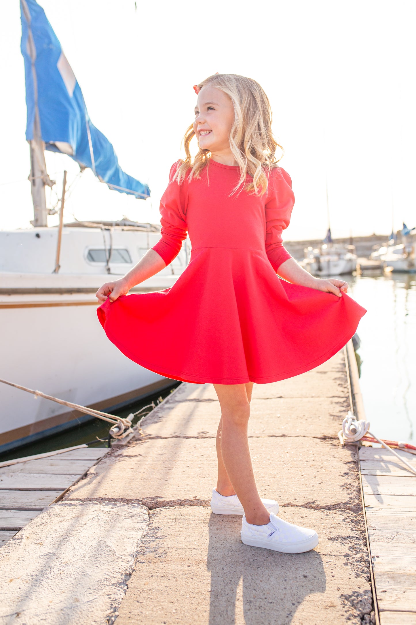 Long Sleeve T-Shirt Dress in Red