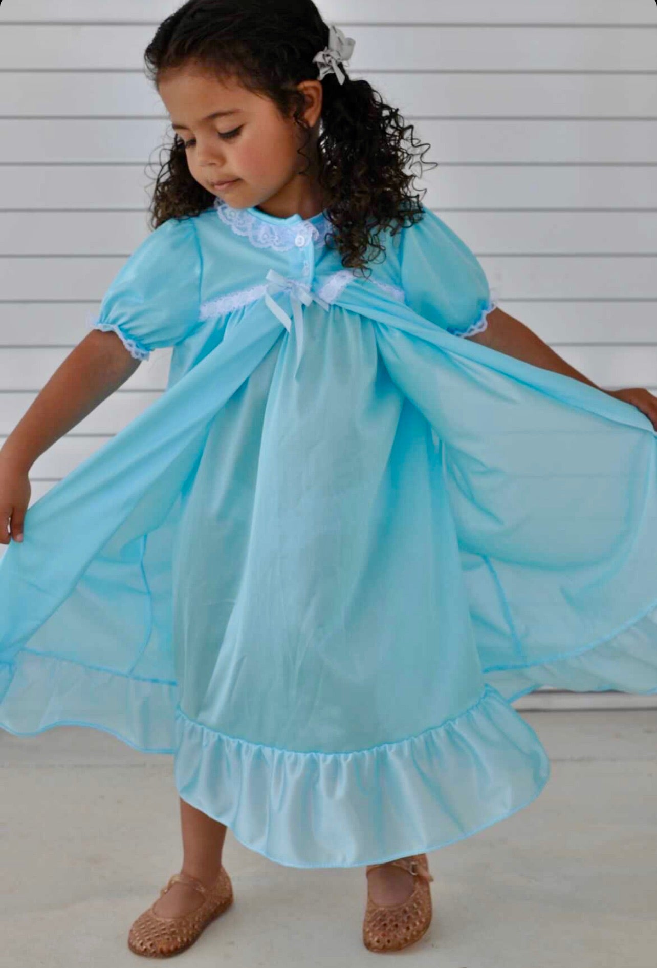Clarisse Short Sleeve Nightgown Peignoir Set in Blue