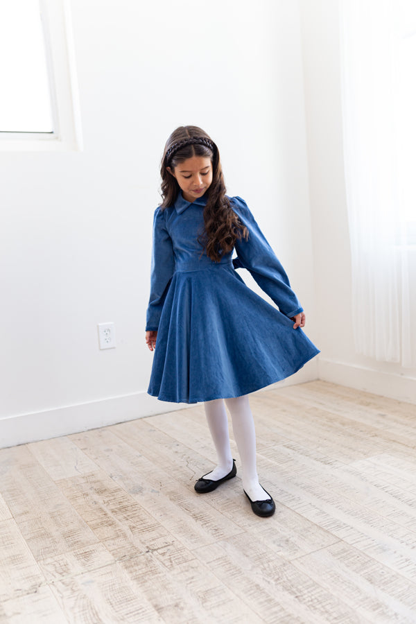 A classic girl's dress in antique blue velvet special occasion dress – Classic Girl