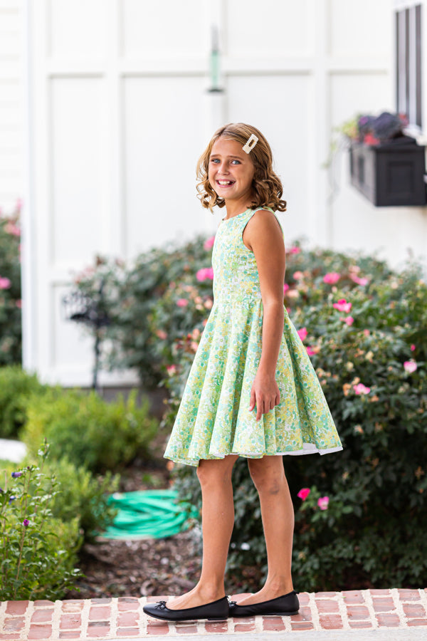 Jackie Dress in Green Flowers is a classic fit and flare with pockets Classic Girl Jackie Dress in Green Flowers is a classic fit and flare with pockets Classic Girl