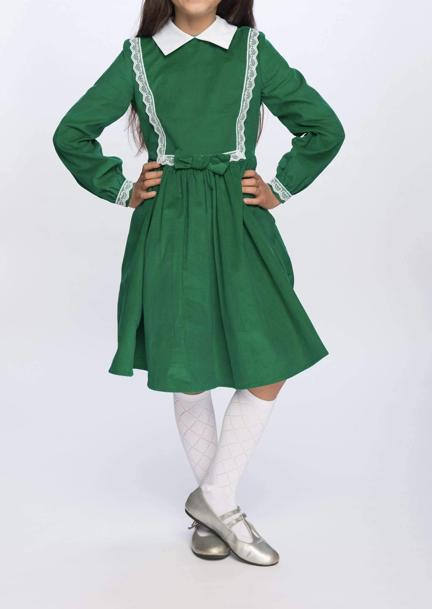 Girl modeling Green Dress by Classic Girl